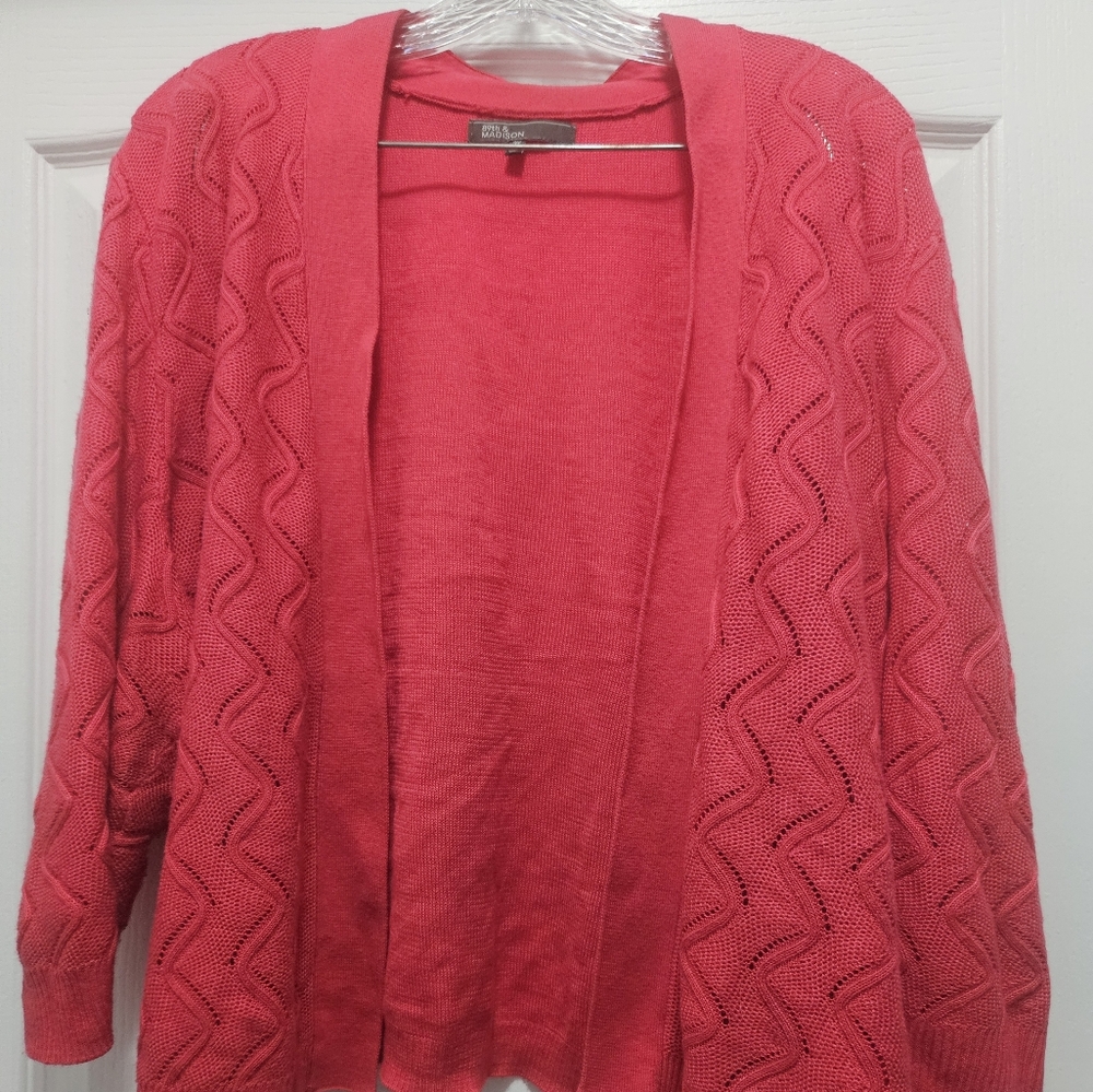 EUC 89th & Madison pink 3/4 sleeve open cardigan sweater 3x 3xl woven pattern
